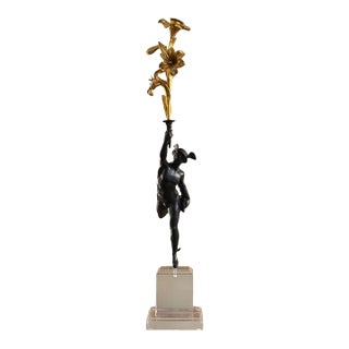 Bronze “Flying Mercury” With Lily Torch, After Giambologna, Italy, 19th Century. For Sale