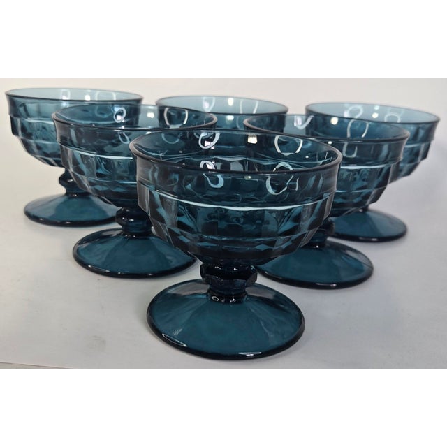 Vintage Aquamarine Honeycomb Champagne Coupes- Set of Six For Sale - Image 6 of 13