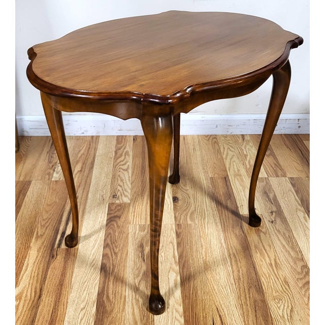 English 20th C Queen Anne Style "Turtle" Form Top Walnut Side Coffee Table For Sale - Image 9 of 13