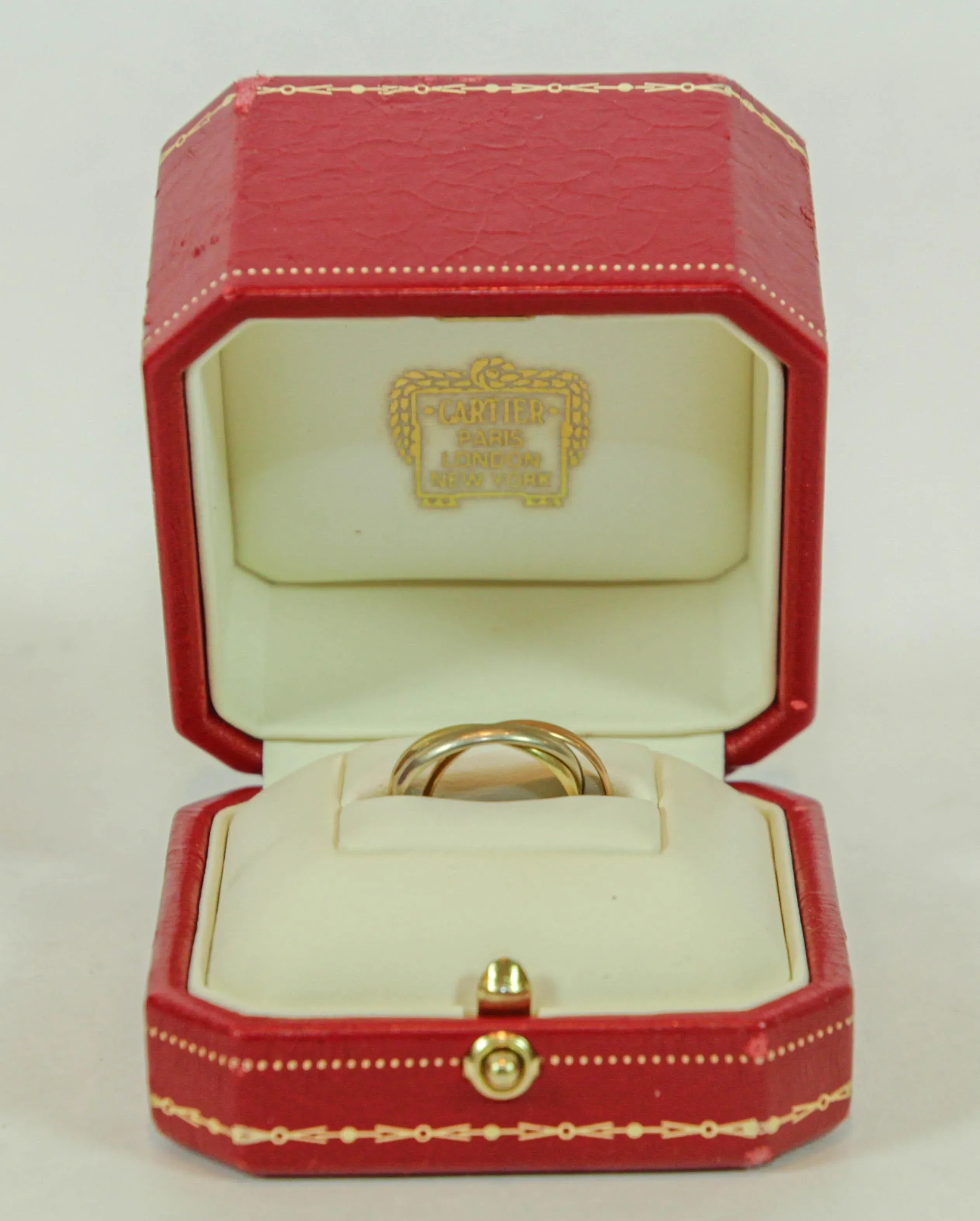 Cartier Jewelry Ring Box in Red Leather Gilt Embossed | Chairish