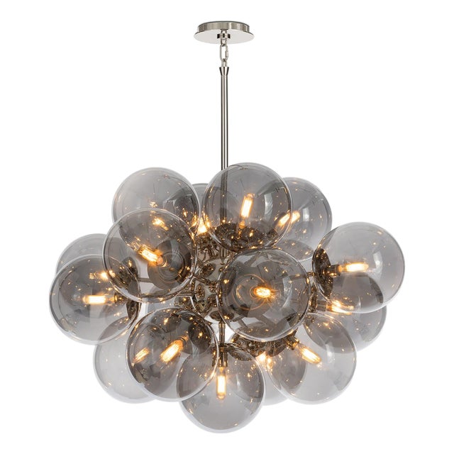 Shine Globe Chandelier, Polished Nickel with Smoke Glass For Sale