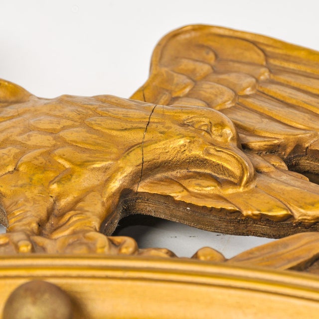 Large Antique Federal Eagle Convex Mirror Giltwood Bullseye Butler Mirror Circa 1920s For Sale - Image 11 of 14