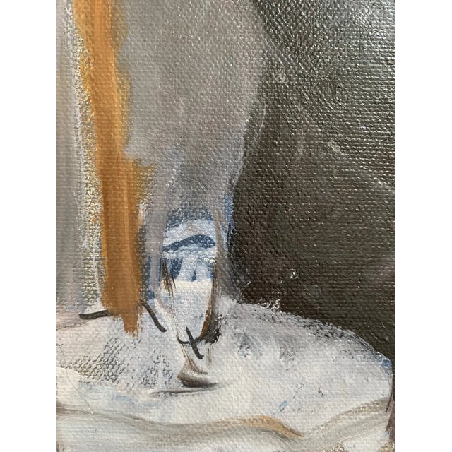 1990s Bruno Paoli "Personages" Original Italian Modern Figurative Portrait, 20th Century Florence Italy Fine Art Painting, Oil on Canvas, 22.5x22.5" For Sale - Image 5 of 8