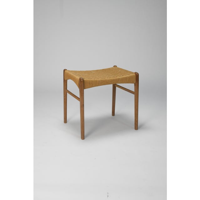 Danish Modern stool designed by Peder Kristensen for Glyngøre Stolefabrik, c. 1970's. Oak & Paper Cord. Dimensions: H...