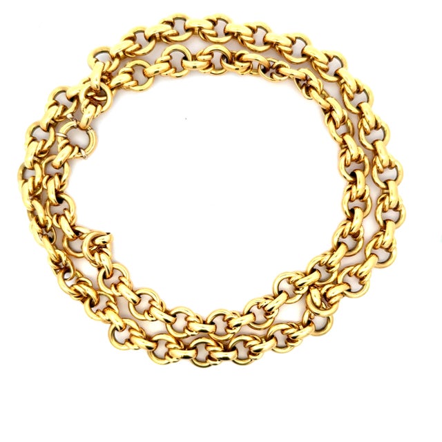 Contemporary Vintage Maleggi Italian 18k Gold Double Rolo Link Long Necklace, 121.8 Grams For Sale - Image 3 of 13