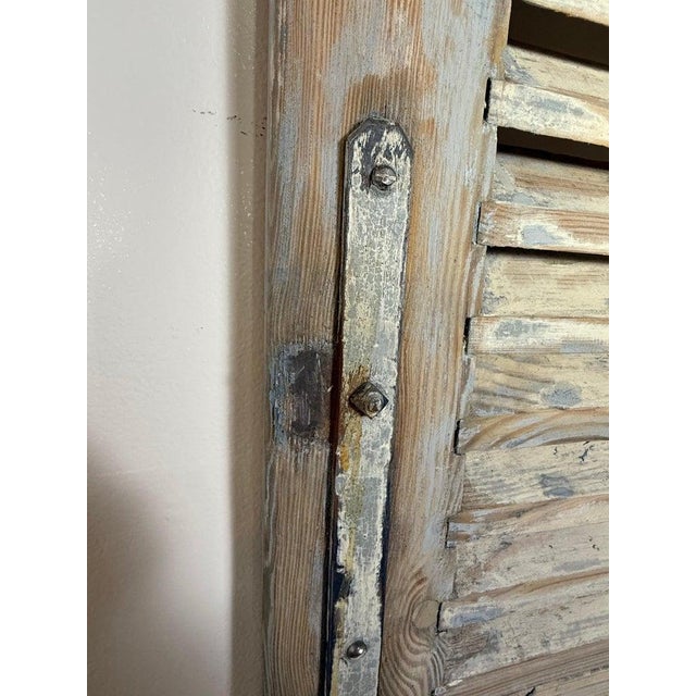 19th Century Antique French Provincial Distressed Wood Shutters, Pair For Sale - Image 13 of 15