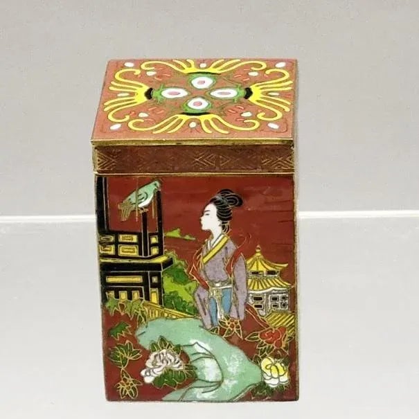 Chinoiserie Old Chinese Cloisonne Tea Caddy Box For Sale - Image 3 of 8
