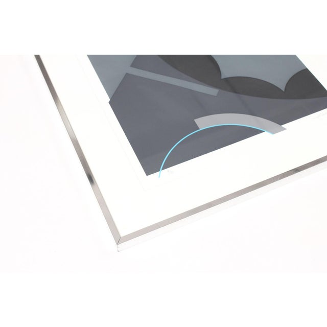 Mid-Century Modern Vintage Mid Century Abstract Geometric Serigraph Print — Grayscale With Blue Accent For Sale - Image 3 of 4