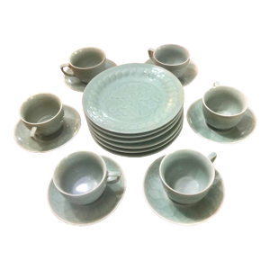 Vintage Longquan Style Celadon Koi Fish China Set- 18 Pieces