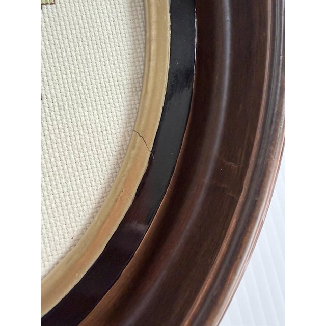 Wood Vintage Needlepoint Girl & Boy In Antique Oval Deep Wood & Gold Frames For Sale - Image 7 of 16