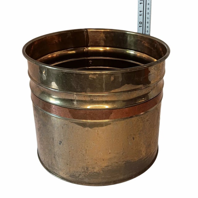 Vintage Brass Planter With Copper Band Nade in Ireland 9.25" X 11" For Sale - Image 9 of 18