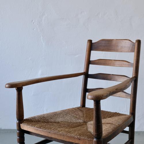 Low Rustic Bobbin Rush Seat Armchair, Netherlands, 1940s For Sale - Image 10 of 11