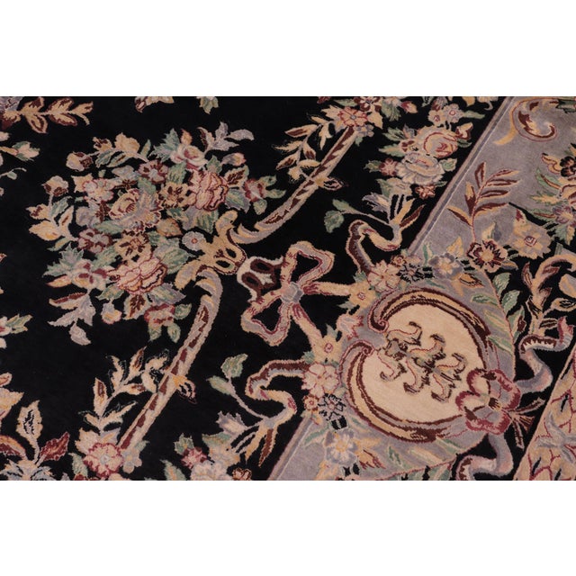 1990s Art Nouveau 1990's Medallion Pak-Persian Black/Gray Wool Rug - 8'11'' X 12'0'' For Sale - Image 5 of 9