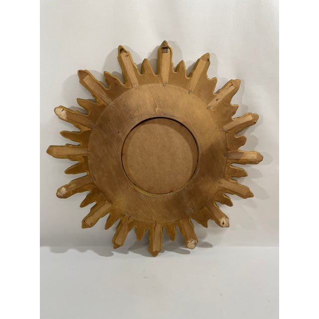 1970s Mid Century Modern Italian Florentine 20" Gilded Sunburst Wall Mirror For Sale - Image 10 of 18