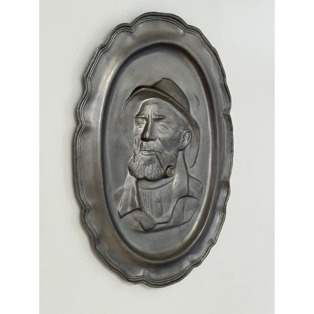 Pewter Fisherman Hanging Platter – Nautical Coastal Wall Art For Sale - Image 4 of 9