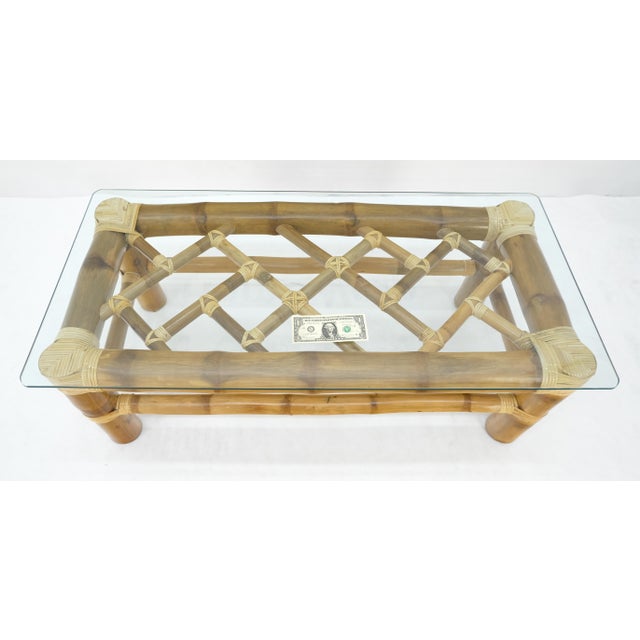 Thick Bamboo 22x46" Rectangle Glass Top Coffee Table Mid Century Modern MINT For Sale - Image 10 of 16