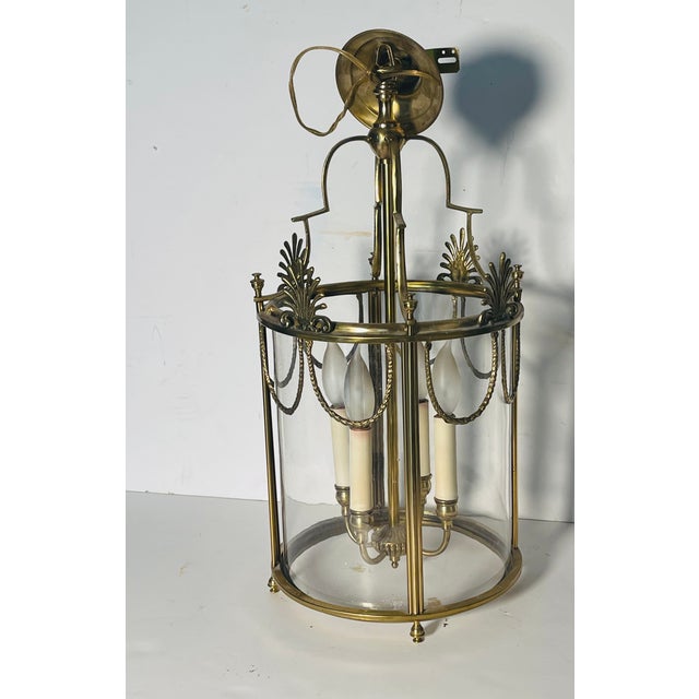 Metal 1940s Elegant Brass Neoclassical Pendant Chandelier For Sale - Image 7 of 8
