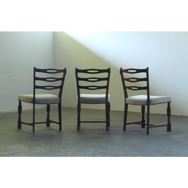 Brutalist Dark Oak Chairs in Light Upholstery, Denmark, 1960s, Set of 6 For Sale - Image 12 of 15