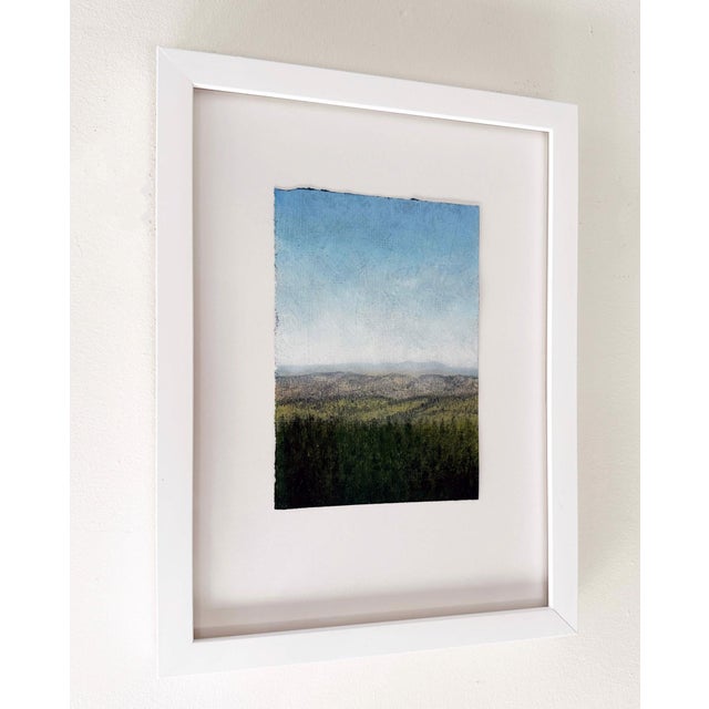 Contemporary Painting with Pinecone by Lisa Lebofsky | Oil on paper Landscape with pine trees and distant hills For Sale - Image 3 of 4