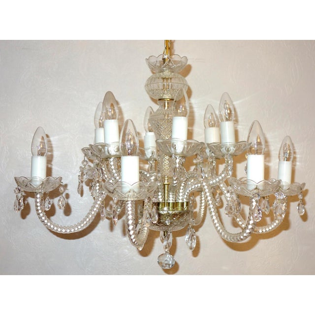 Bohemian Glass Crystal 12-Light Chandelier from Royal Dux, 1970s For Sale - Image 11 of 11