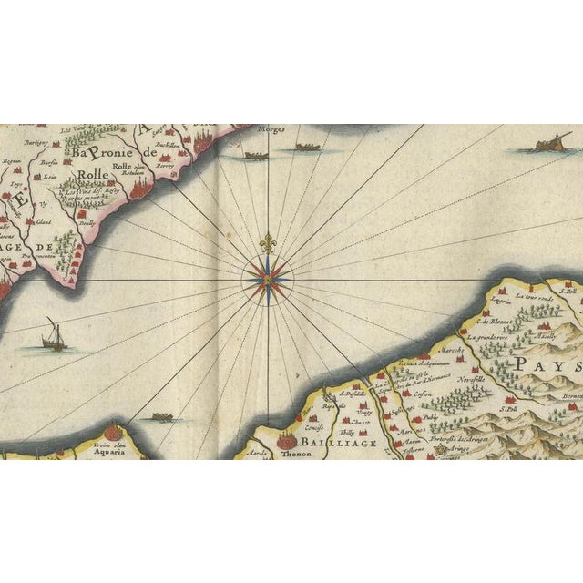 Gold Antique Atlas Map of Geneva and Léman from Blaeu, 1642 For Sale - Image 8 of 10