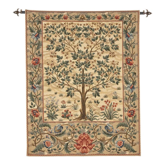 Tree of Life Loom Woven Tapestry - Light - 180 X 142 Cm (5'11" 4'8") - Requires Rod Size 4 For Sale