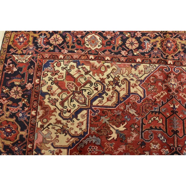 Textile Heriz Rug 9'9'' X 12'10'' Red Wool Vintage Traditional Hand-Knotted Carpet For Sale - Image 7 of 15
