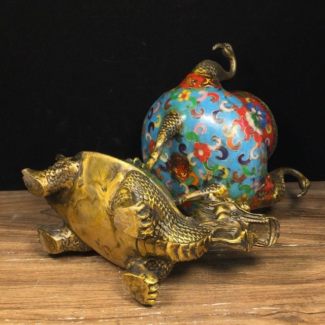 Cloisonné Enamel Turtle & Crane Incense Burner For Sale - Image 9 of 9
