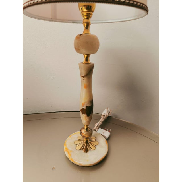 Mid-Century Modern Onyx Lamp with Lampshade and Brass, 1950s For Sale - Image 3 of 17