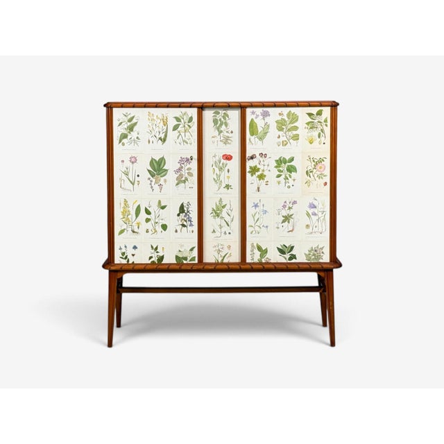 Mid-Century Modern Swedish Modern, Nordens Flora Cabinet, Mahogany, Lithographs, Sweden, 1940s For Sale - Image 3 of 13