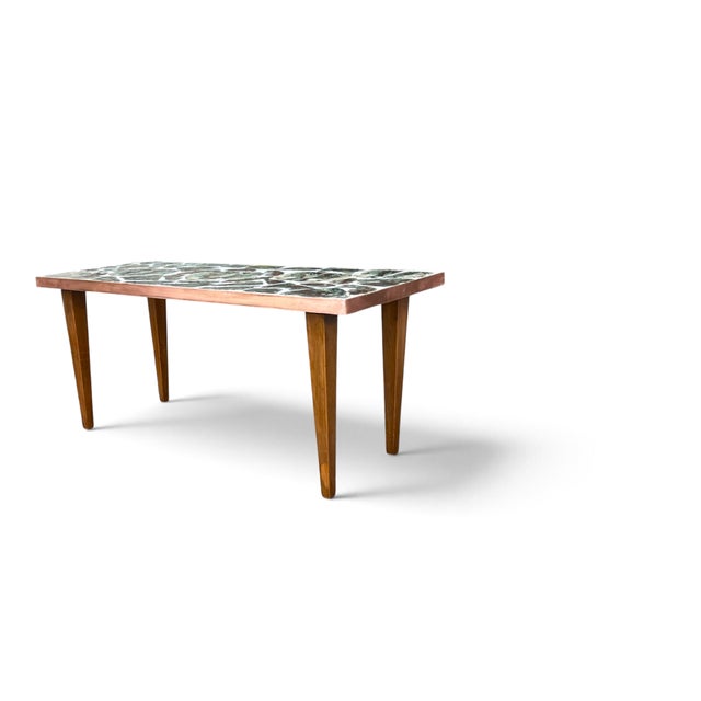1960s Mid-Century Modern Brecciated Marble Coffee Table With Copper Flat Moulding Frame For Sale - Image 5 of 17