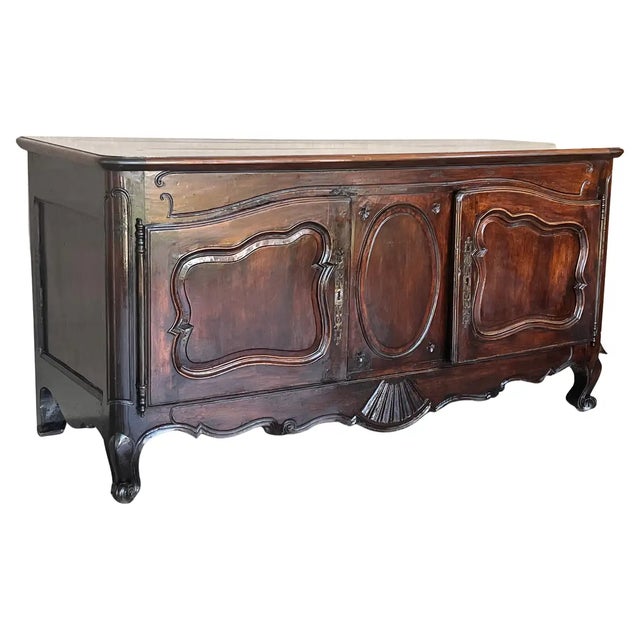 Antique Carved Walnut French Provincial Large Buffet or Sideboard Cabinet For Sale - Image 13 of 13