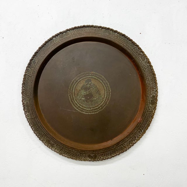 Vintage Large Buddha Brass Tray Decorative Wall Hanging Hong Kong For Sale - Image 9 of 9