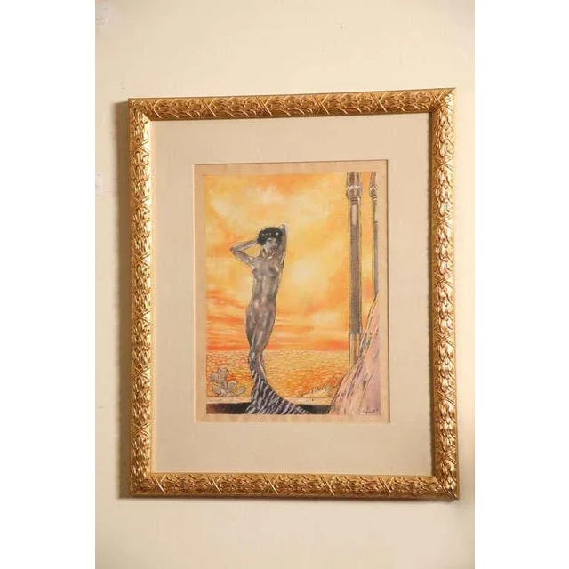 This lovely french art deco one of a kind watercolor painted in the late 1920s France is by Eduard Chimot who worked a lot...