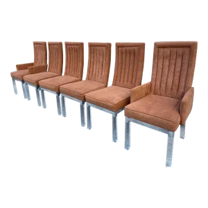1970s Charles Hollis Jones Chrome Base Dining Chairs With Lucite Legs- Set of 6