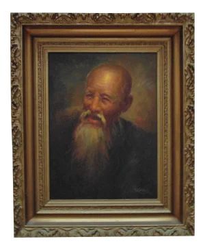 Vintage Portrait Oil Painting Chinese Asian Man Gentleman