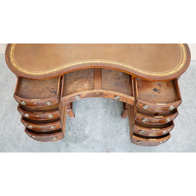 Antique Victorian Back Leather Top Kidney Desk Bookcase For Sale - Image 18 of 18