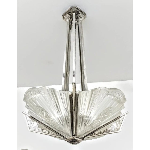 Art Deco French Art Deco Pendant Chandelier Signed by Frontisi For Sale - Image 3 of 9