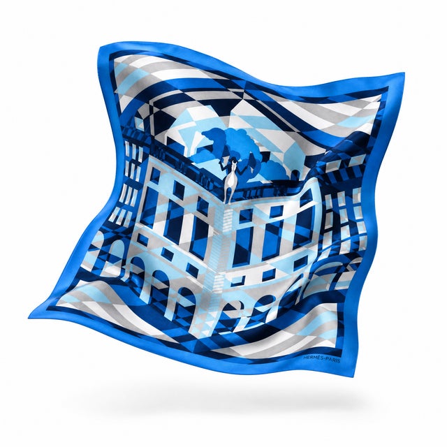 Modern Hermes Faubourg en Perspective Framed Vintage Silk Scarf 24" For Sale - Image 3 of 5