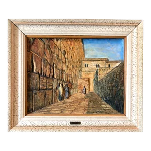 Manobla, Vintage Jerusalem Western Wall Relief Sculpture Model Diorama Painting Judaica, c.1950's