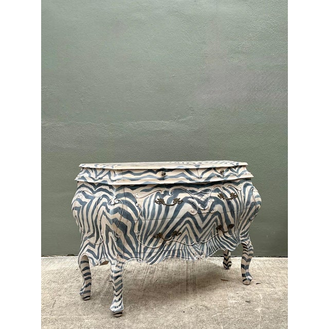 Wood Vintage Hand Painted Zebra Bombe Chest For Sale - Image 7 of 18