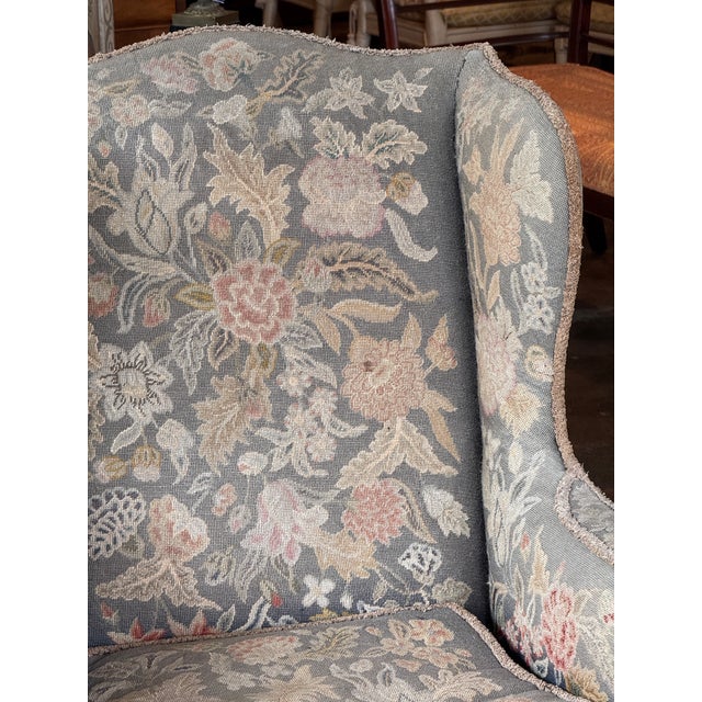 1920s 1920s Needlepoint Upholstered Wingback Chair With Carved Cabriole Legs For Sale - Image 5 of 12