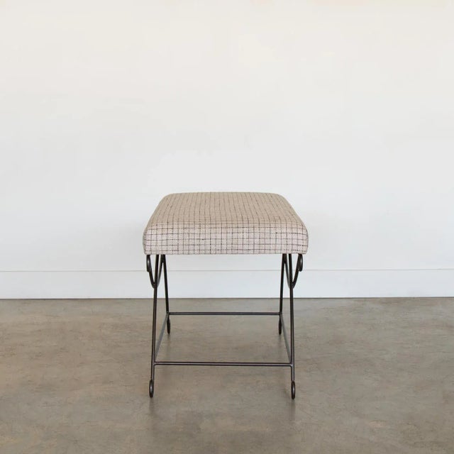 Panoplie Iron Loop Bench, Linen Check For Sale - Image 4 of 10