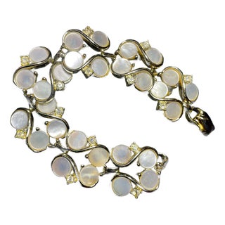 MCM Lisner Mother-of-Pearl Bracelet Multi-Tiered Structural Design Rhinstone Accent For Sale