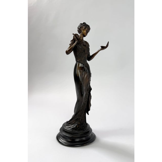 Victorian Mid-20th C. Bronze Sculpture - Woman With Mirror For Sale - Image 3 of 9