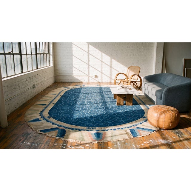 Textile 1930s Blue Abstract Antique Chinese Peking Rug 9'10" X 15'6" Handknotted Wool Carpet For Sale - Image 7 of 8