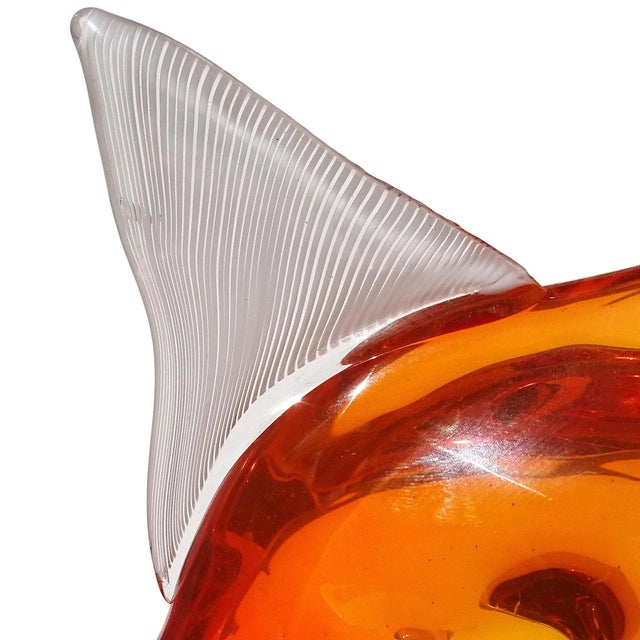 Mid 20th Century Vintage Murano Dino Martens Sommerso Bright Orange White Fins Italian Art Glass Fish Sculpture For Sale - Image 5 of 9