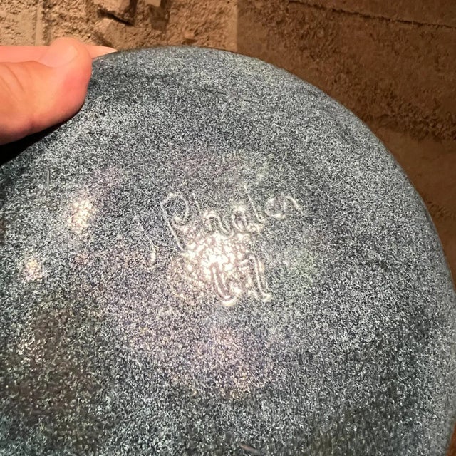 1967 Modern Copper Enamel Royal Blue Plate Yellow Daisy Flower Signed For Sale - Image 4 of 8