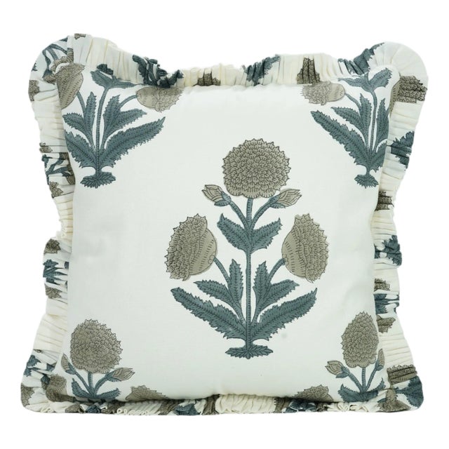 Fabdivine Artistic Block Print Frill Pillow Cover 26x26 Inch Thick Cotton White- Badshah For Sale