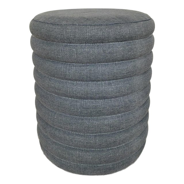 Made Goods Modern Slate Blue Linen Stool For Sale
